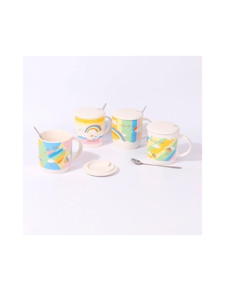 Jarro 440ml Ceramica Arco Iris C/tapa Ceramica Y Cuchara R7532 Cry01