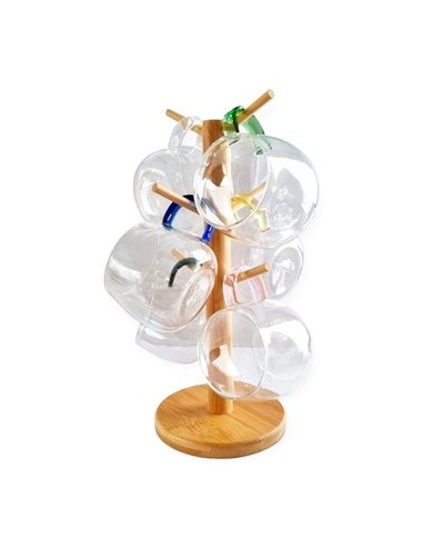 Set X6 Tazas De Vidrio C/soporte De Bambu Ca5842 Pk01