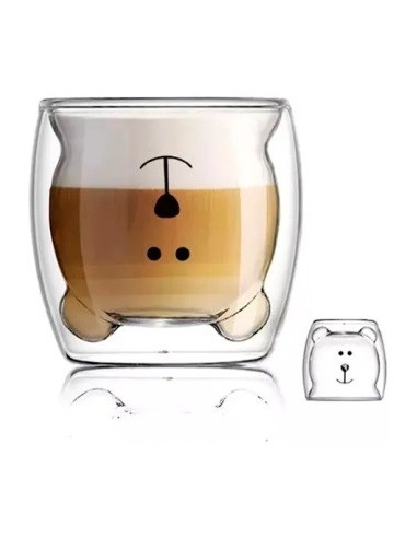 Taza Doble Vidrio 300ml Osito S/asa Ori02