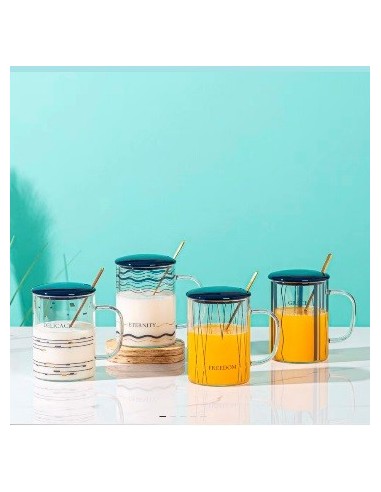 Jarro Mug 480ml Vidrio Deco C/tapa Y Sorbete 04-01 Hom01