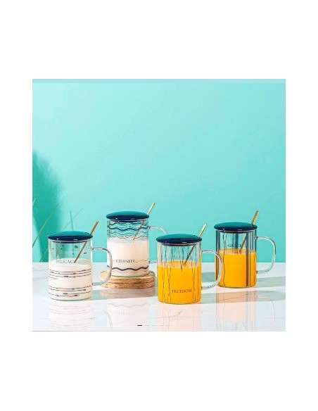 Jarro Mug 480ml Vidrio Deco C/tapa Y Sorbete 04-01 Hom01