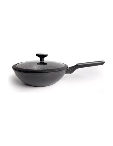 Wok Teflon Granito C/tapa Vidrio Y Mango Silicona 87126 Car15 (b4)