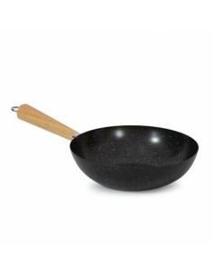 Wok 28cm Acero Negro C/mango Madera Sd3005 Bzp01