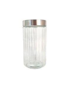 Frasco 22cm Vidrio Red. Rayado C/tapa Metal Fg111405 Ori02  (m)