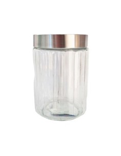 Frasco 17cm Vidrio Red. Rayado C/tapa Metal Fg111406 Ori02  (m)