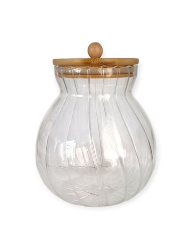 Frasco 1l Vidrio Rayas C/tapa Bamboo 301284 Pcu01