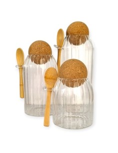 Frascos X3 Vidrio Rayas C/tapa Red. Corcho En Caja 300703 Pcu01