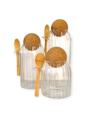 Frascos X3 Vidrio Rayas C/tapa Red. Corcho En Caja 300703 Pcu01