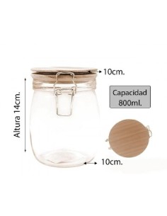 Frasco 15cm Vidrio Red. C/tapa Madera Y Cierre Her. Fg111464 Ori02