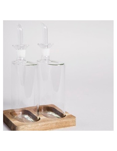 Aceitera/vinagrera Vidrio C/base Madera 0504159 Mish02