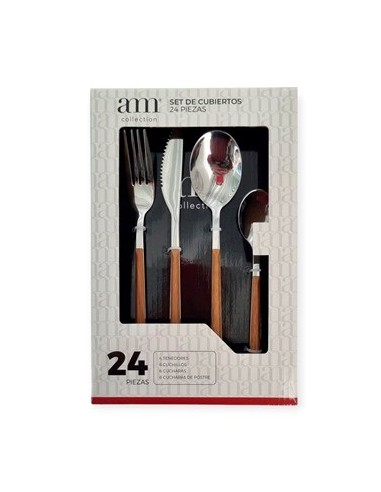 Juego Cubiertos X24pzas Am Collection Mango Simil Mad. W001 Min02 Mta01