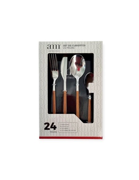 Juego Cubiertos X24pzas Am Collection Mango Simil Mad. W001 Min02 Mta01